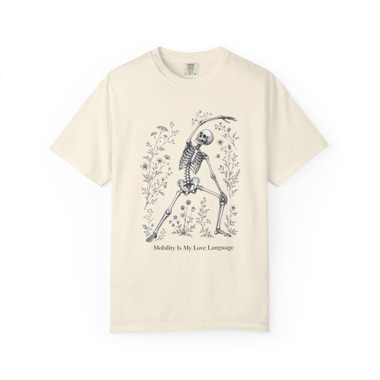 Skeleton Yoga T-Shirt — "Mobility Is My Love Language" Graphic Tee