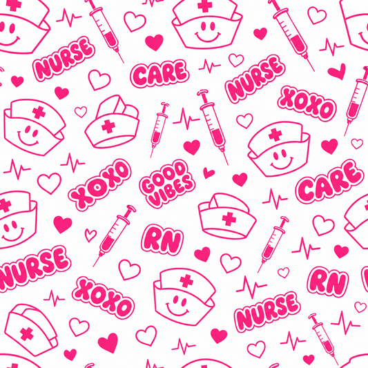 Barbiecore Nurse Crew Socks – Smiley Face Nurse Cap Print, Hot Pink Y2K Novelty Socks, Fun RN Gift for Nurses Week & Nursing Grad