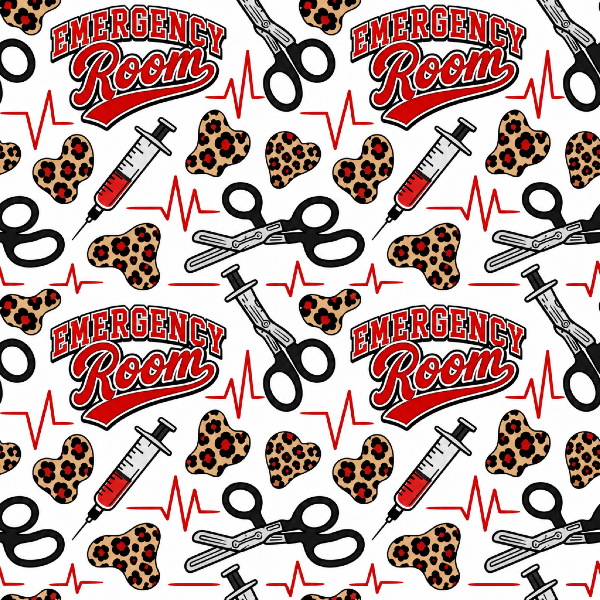ER Nurse Crew Socks – Leopard Print Trauma Shears & Heartbeat Line Print, Bold Red Emergency Room Nurse Gift Socks
