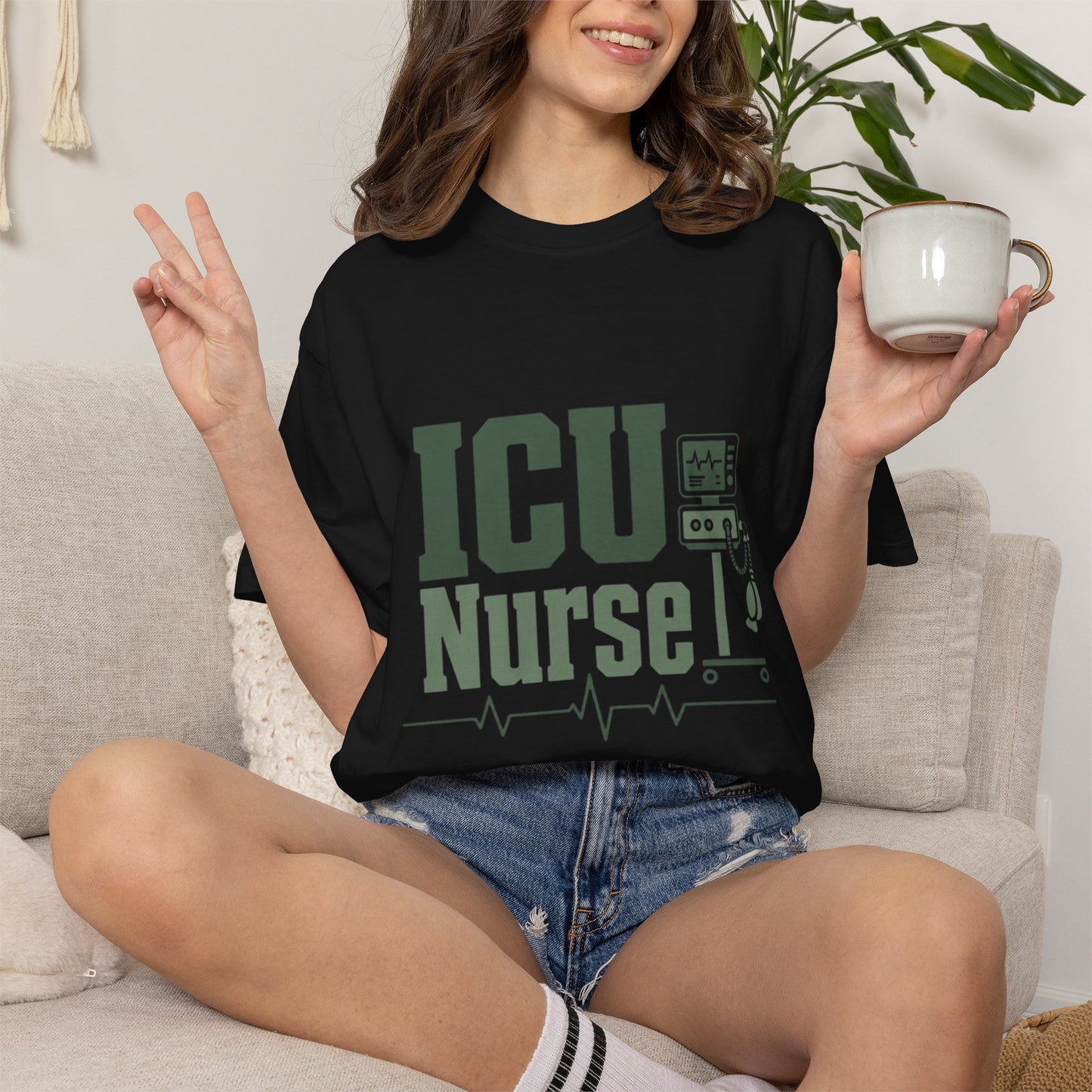 ICU Nurse T-Shirt — Funny Critical Care Nursing Tee with EKG & Monitor Graphic