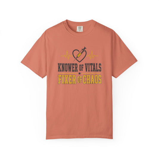 Knower of Vitals, Fixer of Chaos T-Shirt – EMT/Paramedic Heartbeat Tee