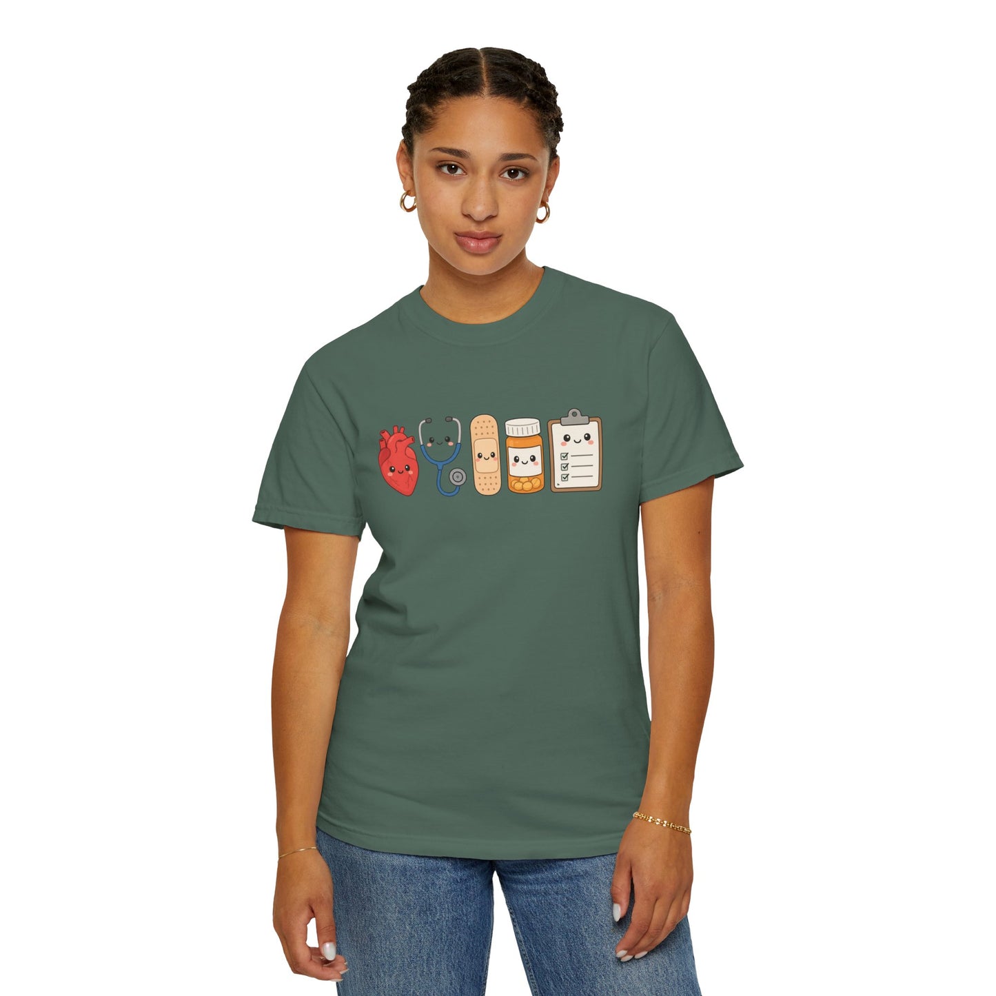 Cute Medical Kawaii T-Shirt — Heart, Stethoscope & Bandage Graphic Tee