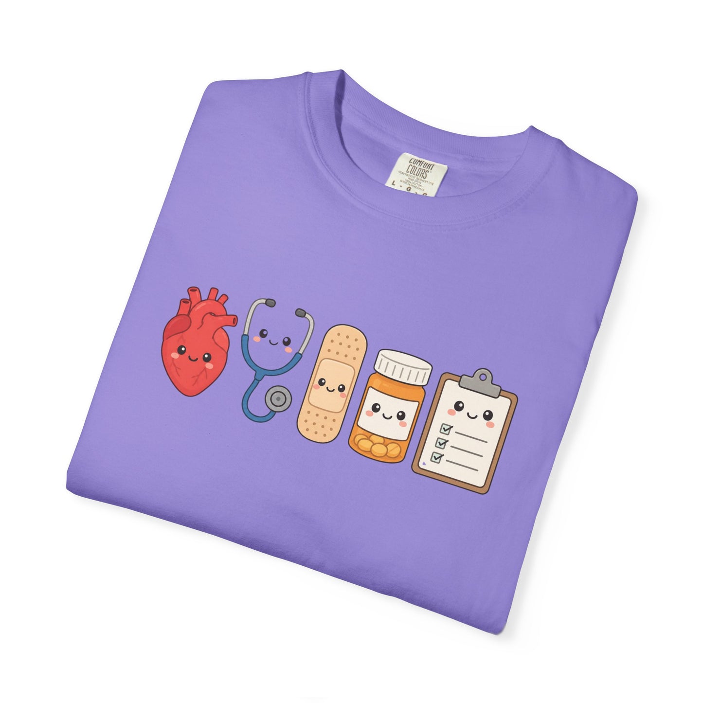 Cute Medical Kawaii T-Shirt — Heart, Stethoscope & Bandage Graphic Tee