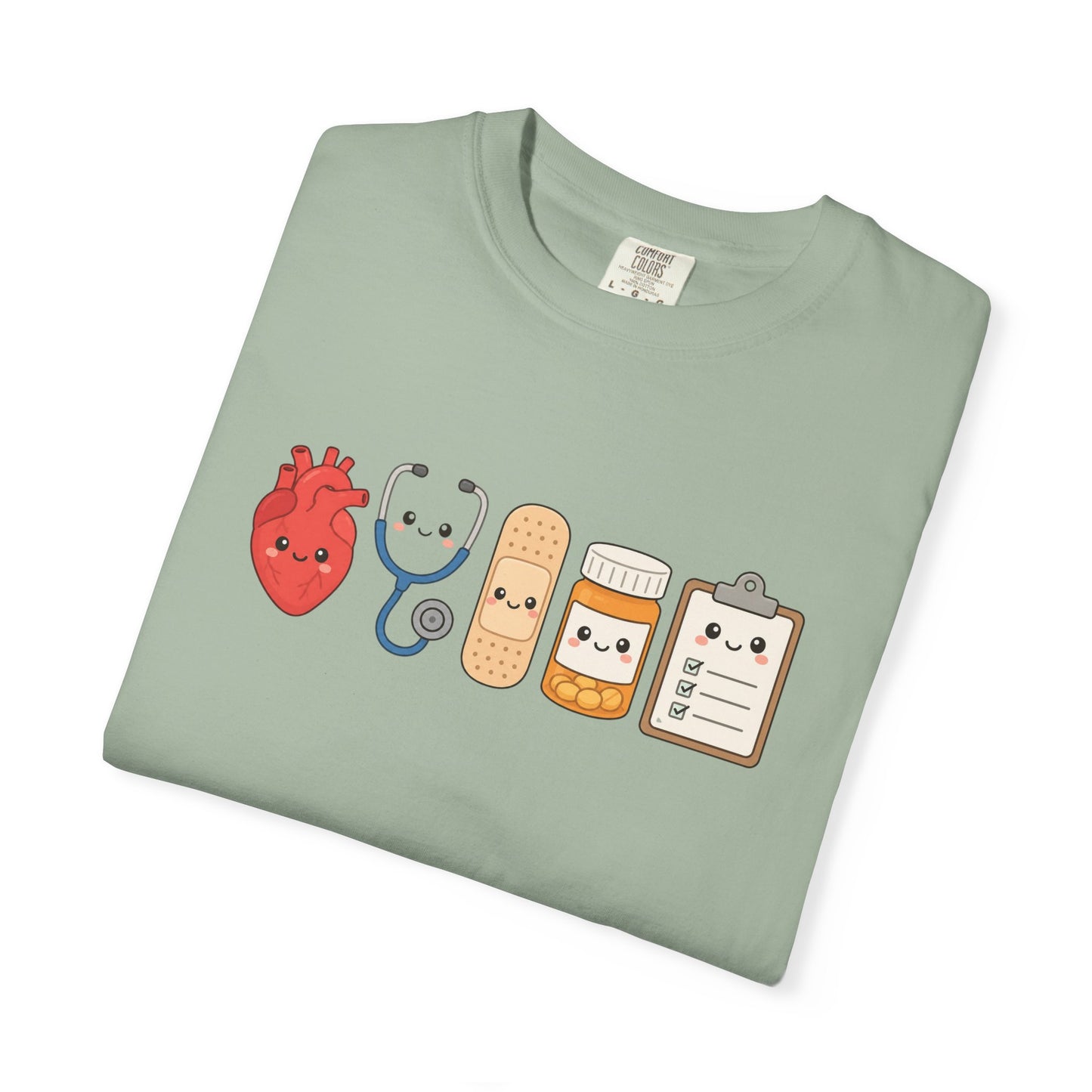 Cute Medical Kawaii T-Shirt — Heart, Stethoscope & Bandage Graphic Tee
