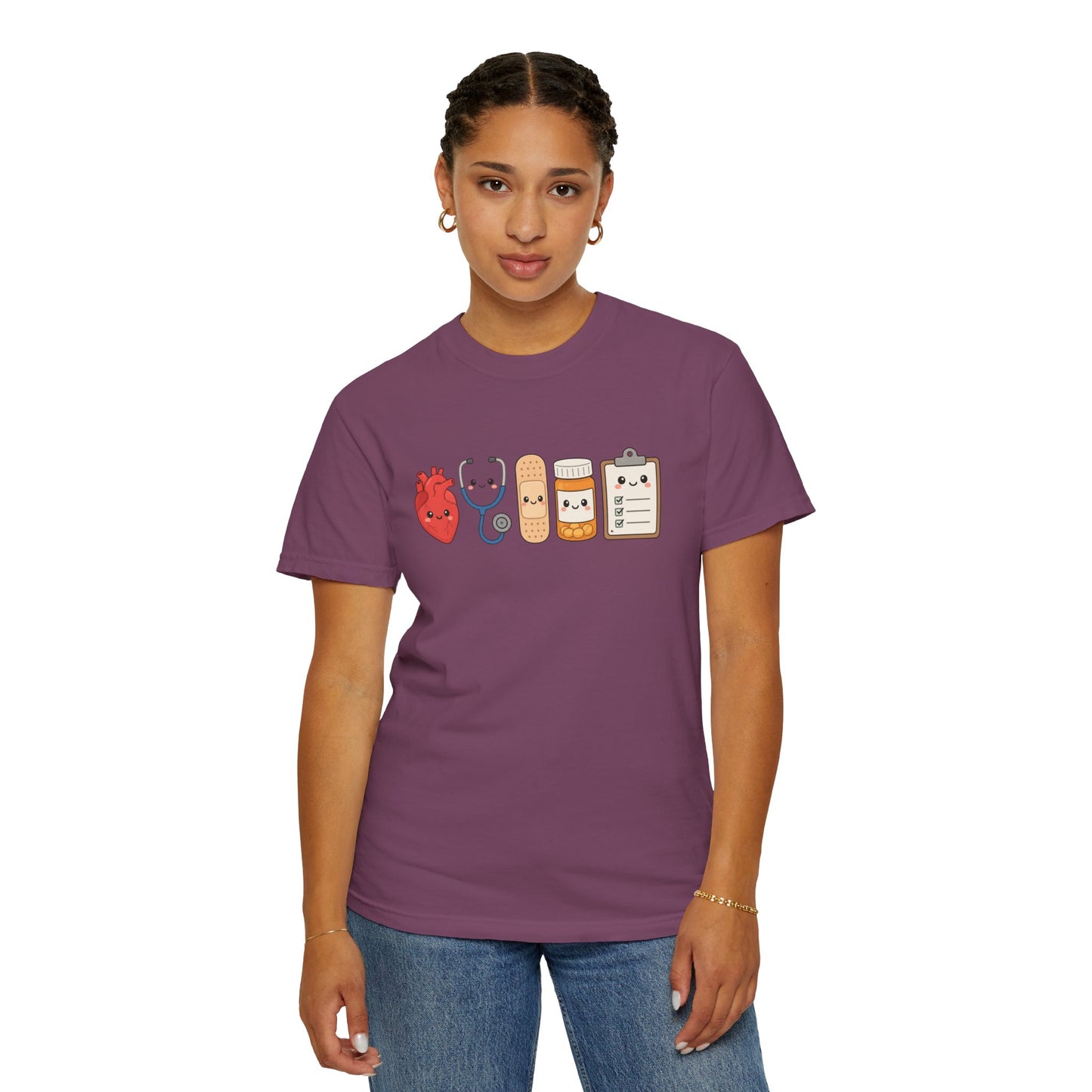 Cute Medical Kawaii T-Shirt — Heart, Stethoscope & Bandage Graphic Tee