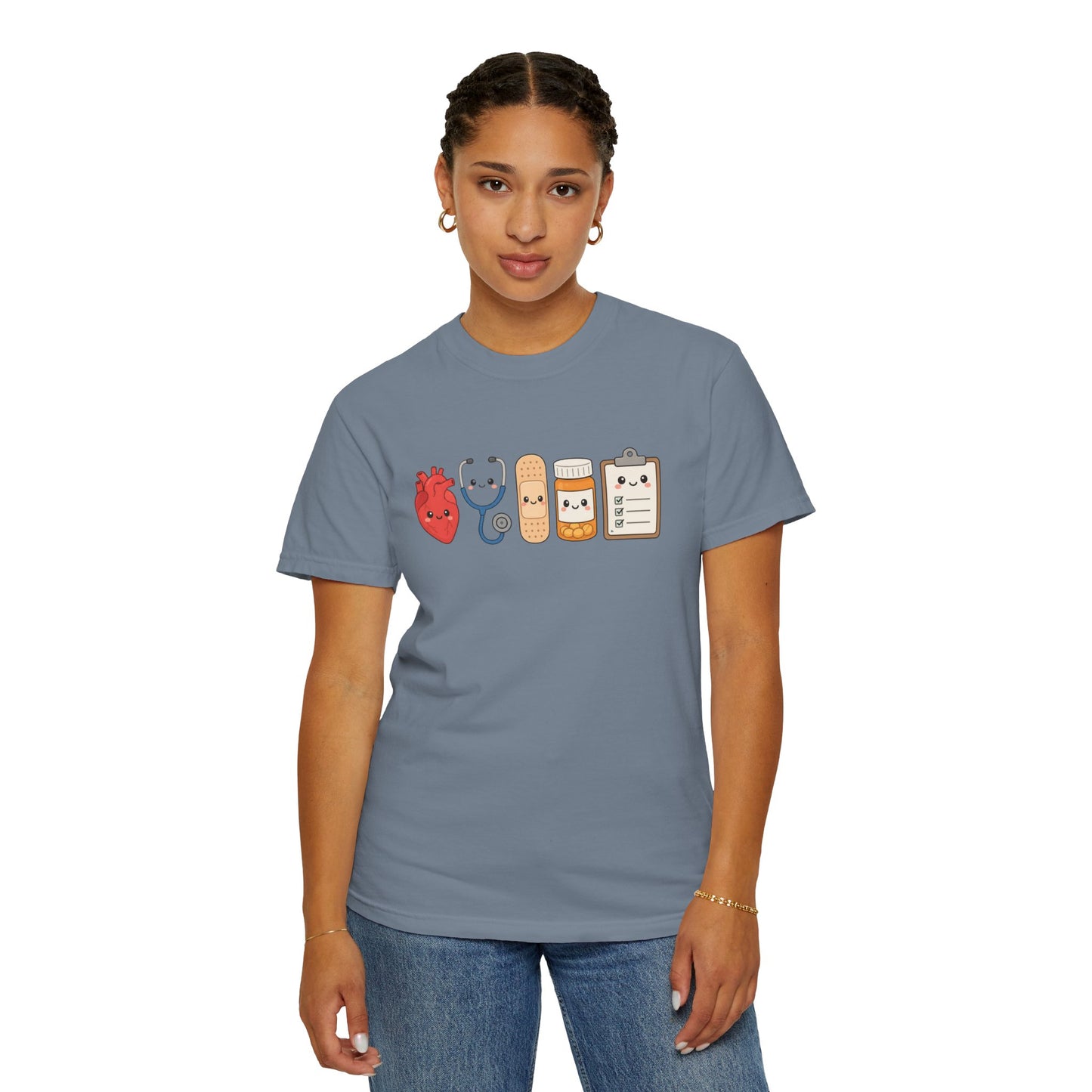 Cute Medical Kawaii T-Shirt — Heart, Stethoscope & Bandage Graphic Tee