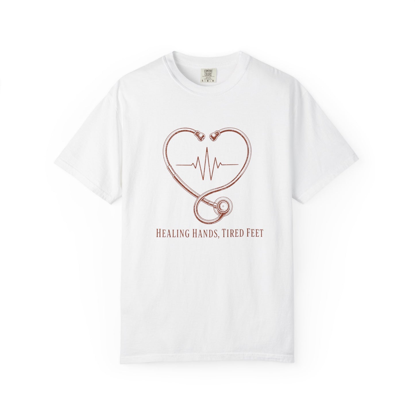 Healing Hands, Tired Feet - Stethoscope Heart Tee
