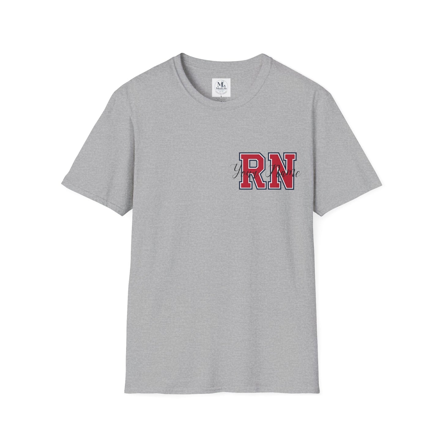 Personalized RN Nurse T-Shirt - Vintage Red Collegiate Letters