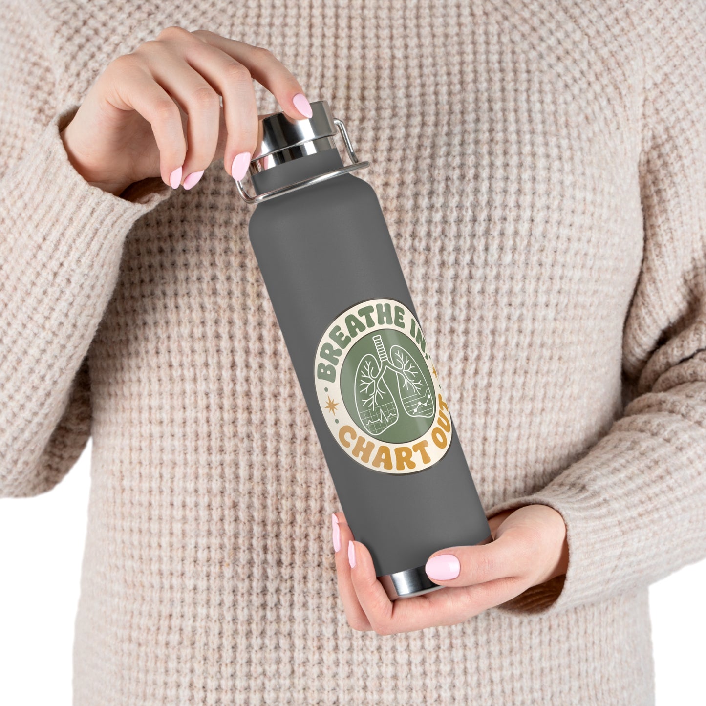 Breathe In, Chart Out - Retro Lungs Badge Copper Vacuum Insulated Tumbler 22oz