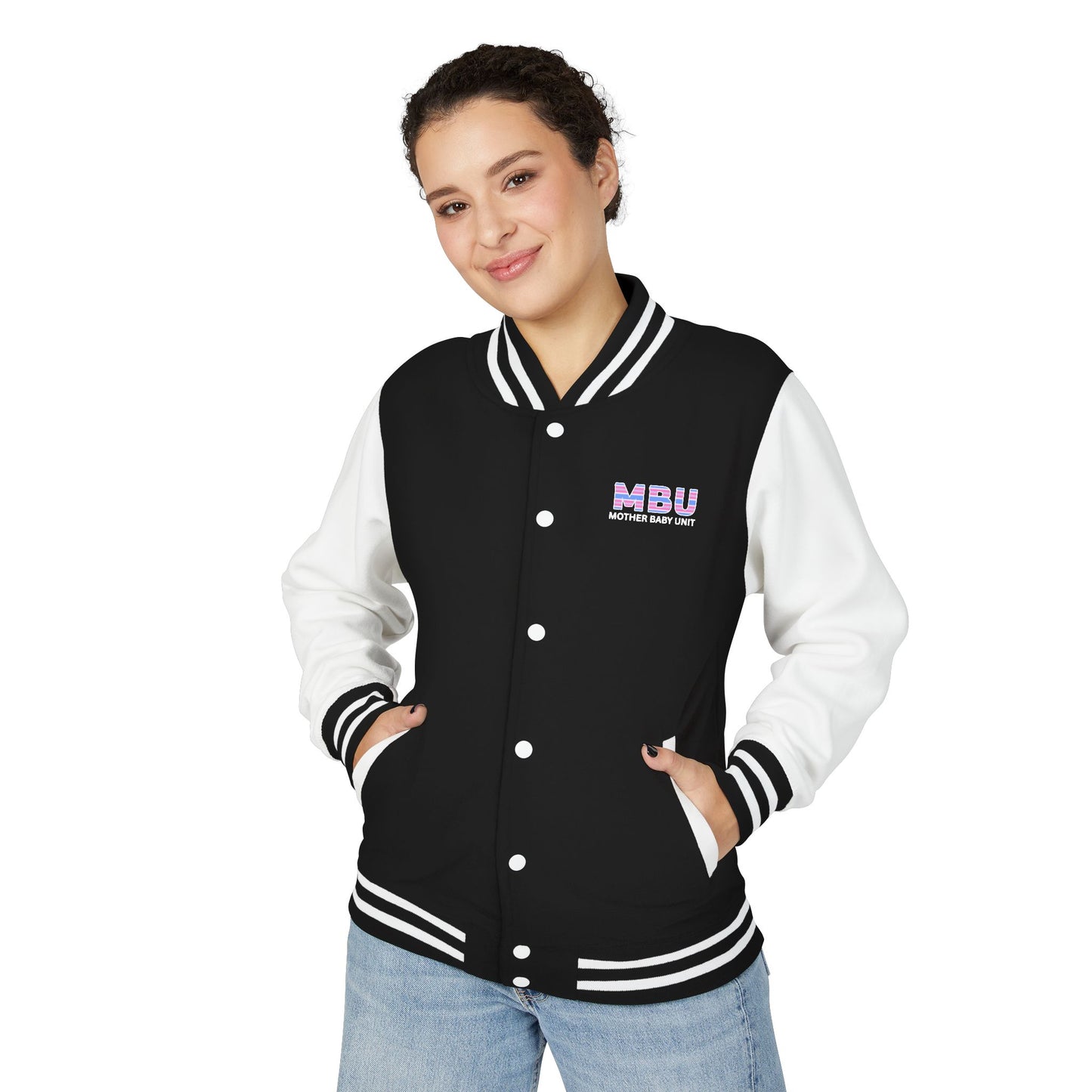 Letterman Jacket — 'MBU Mother Baby Unit' Retro Striped Campus Varsity Coat