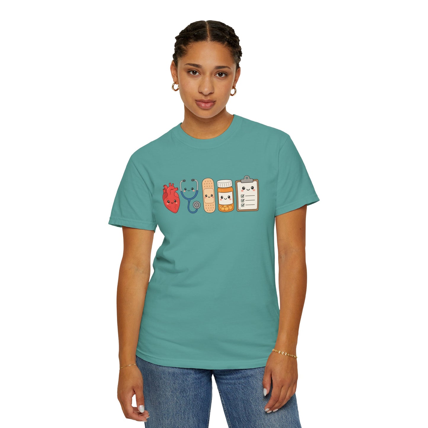 Cute Medical Kawaii T-Shirt — Heart, Stethoscope & Bandage Graphic Tee