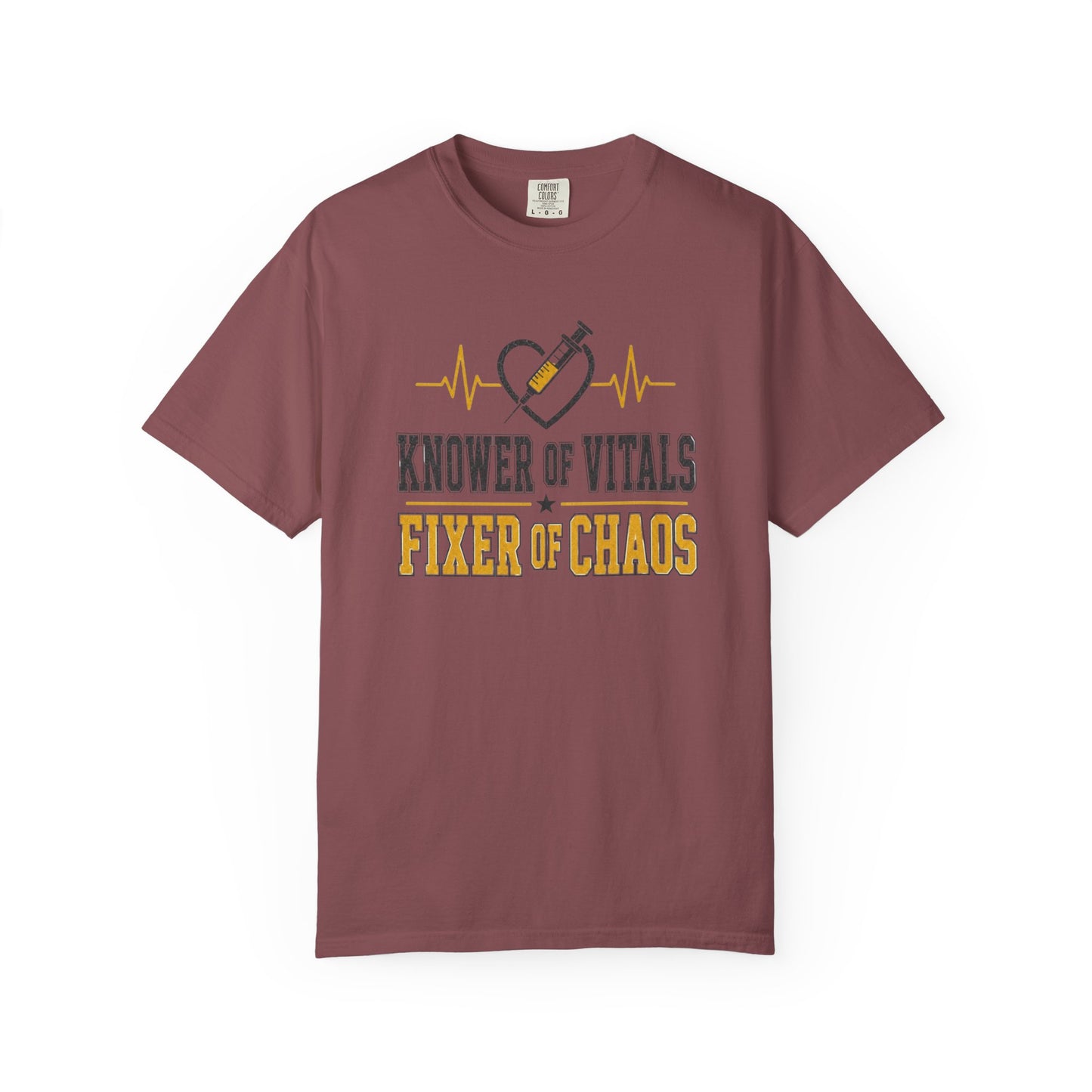 Knower of Vitals, Fixer of Chaos T-Shirt – EMT/Paramedic Heartbeat Tee