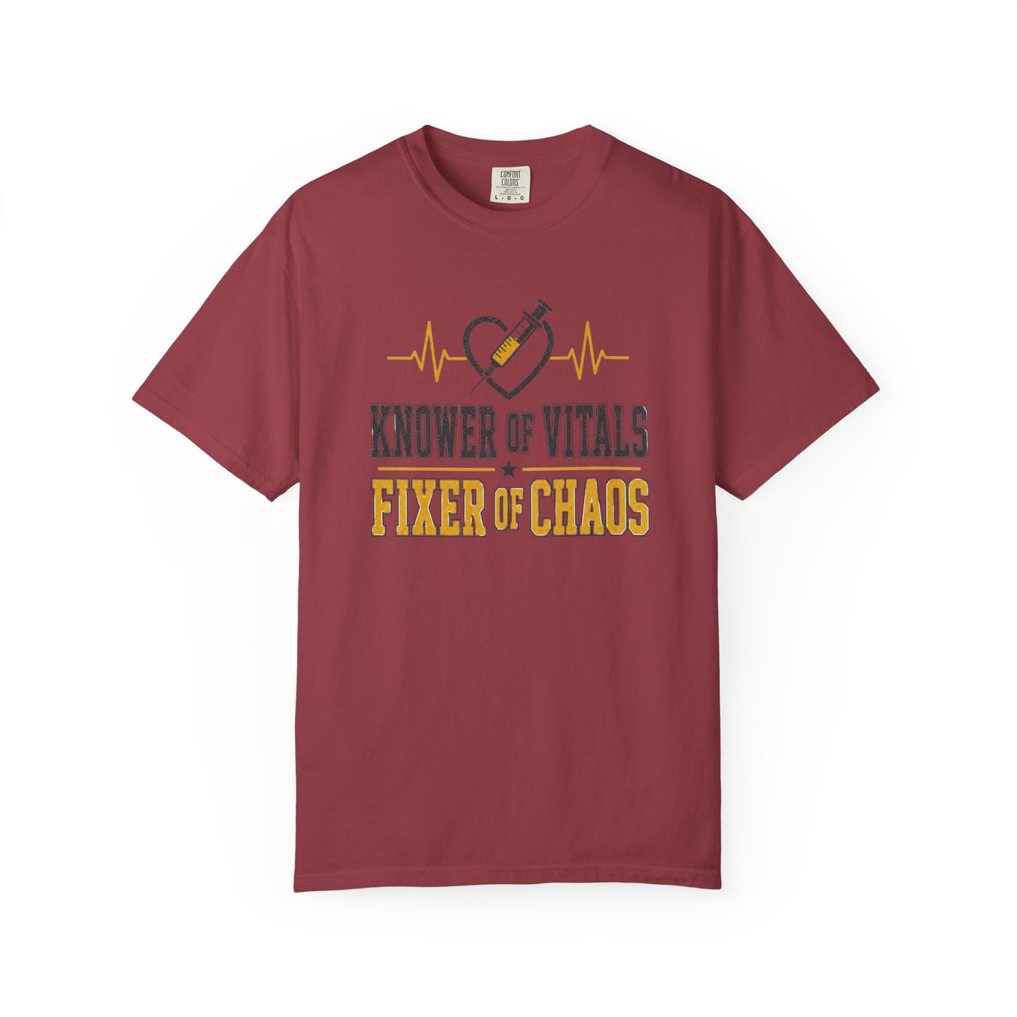 Knower of Vitals, Fixer of Chaos T-Shirt – EMT/Paramedic Heartbeat Tee