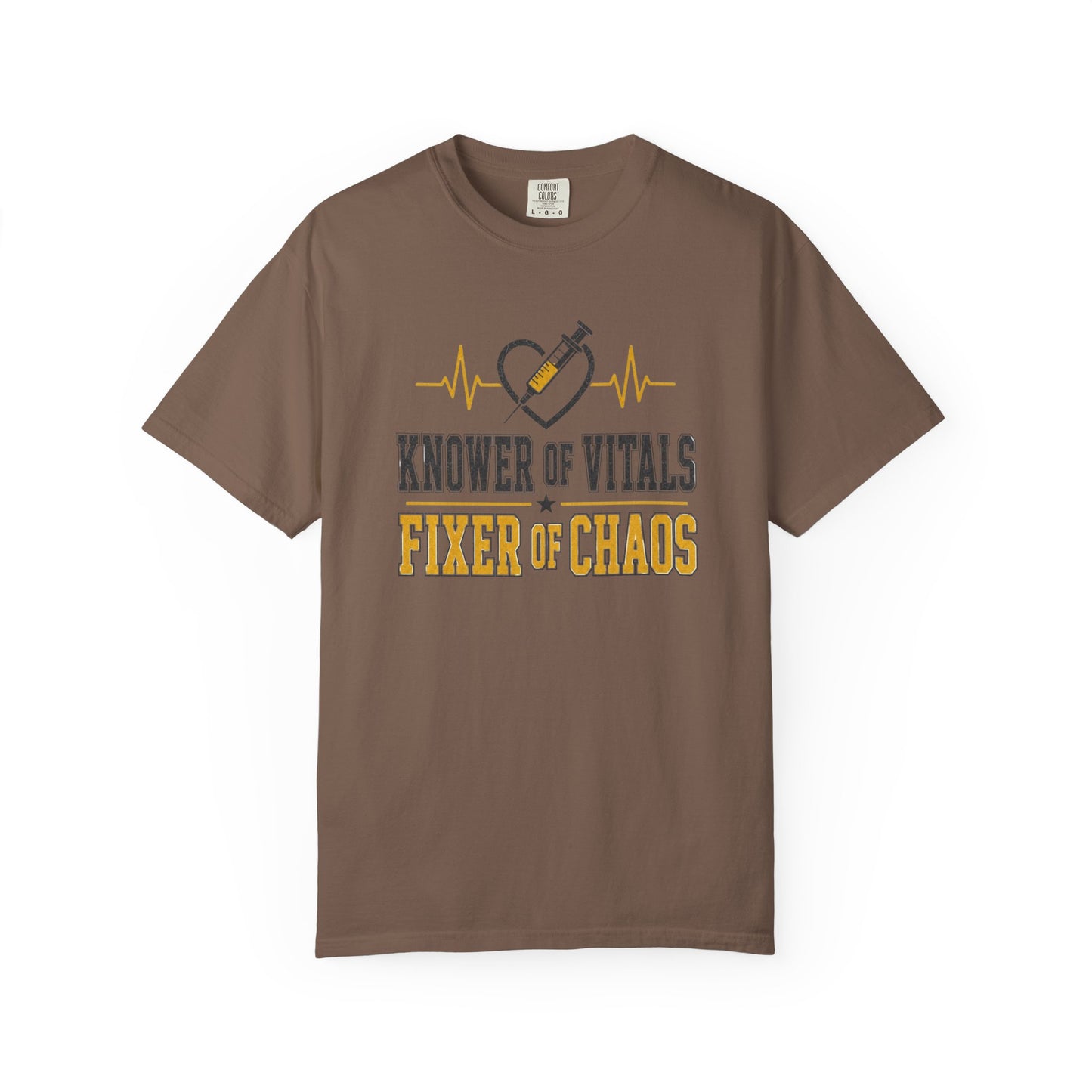 Knower of Vitals, Fixer of Chaos T-Shirt – EMT/Paramedic Heartbeat Tee