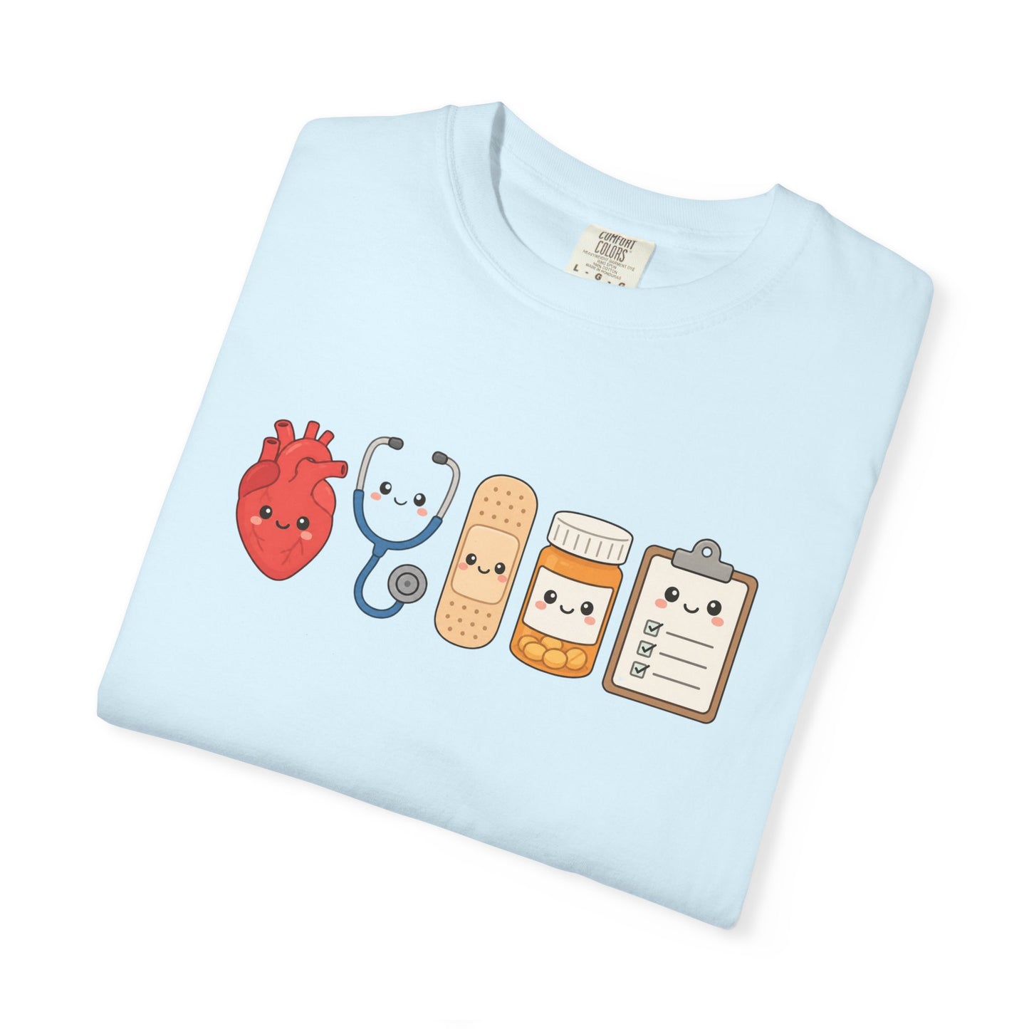 Cute Medical Kawaii T-Shirt — Heart, Stethoscope & Bandage Graphic Tee