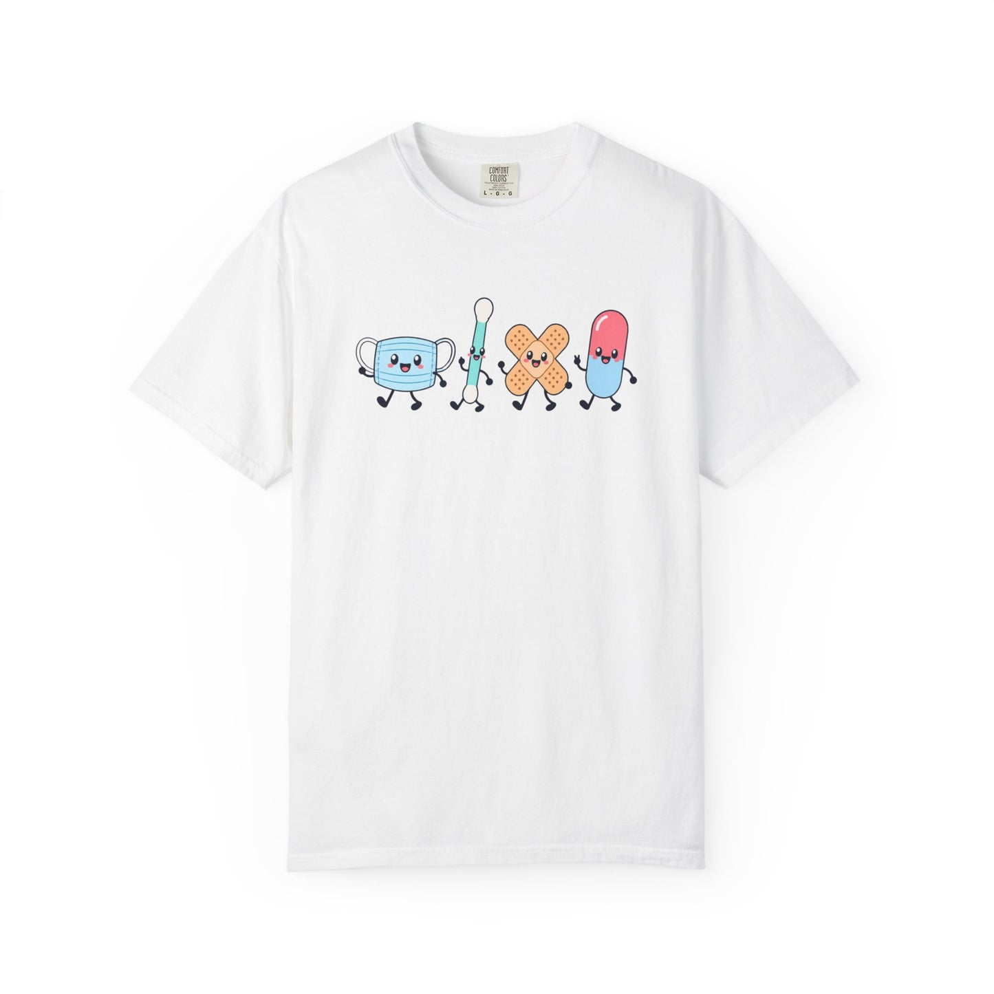 Cute Kawaii Medical Crew T-Shirt — Happy Mask, Qtip, Bandage & Pill Design