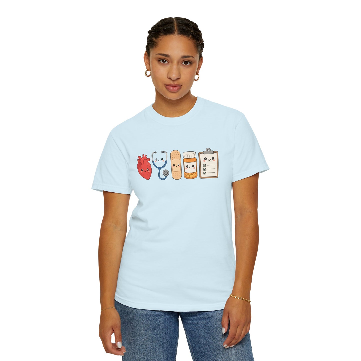 Cute Medical Kawaii T-Shirt — Heart, Stethoscope & Bandage Graphic Tee
