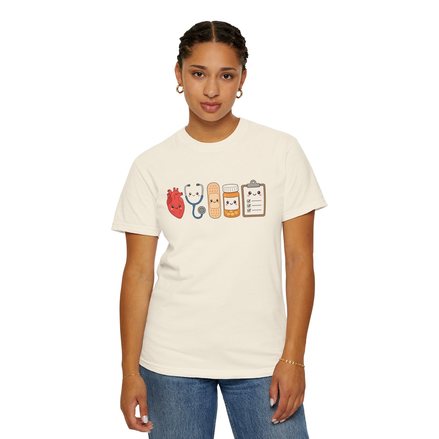 Cute Medical Kawaii T-Shirt — Heart, Stethoscope & Bandage Graphic Tee