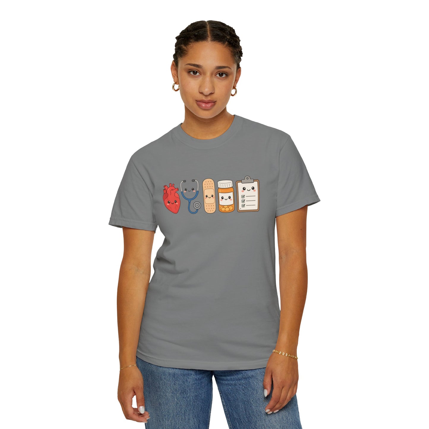 Cute Medical Kawaii T-Shirt — Heart, Stethoscope & Bandage Graphic Tee