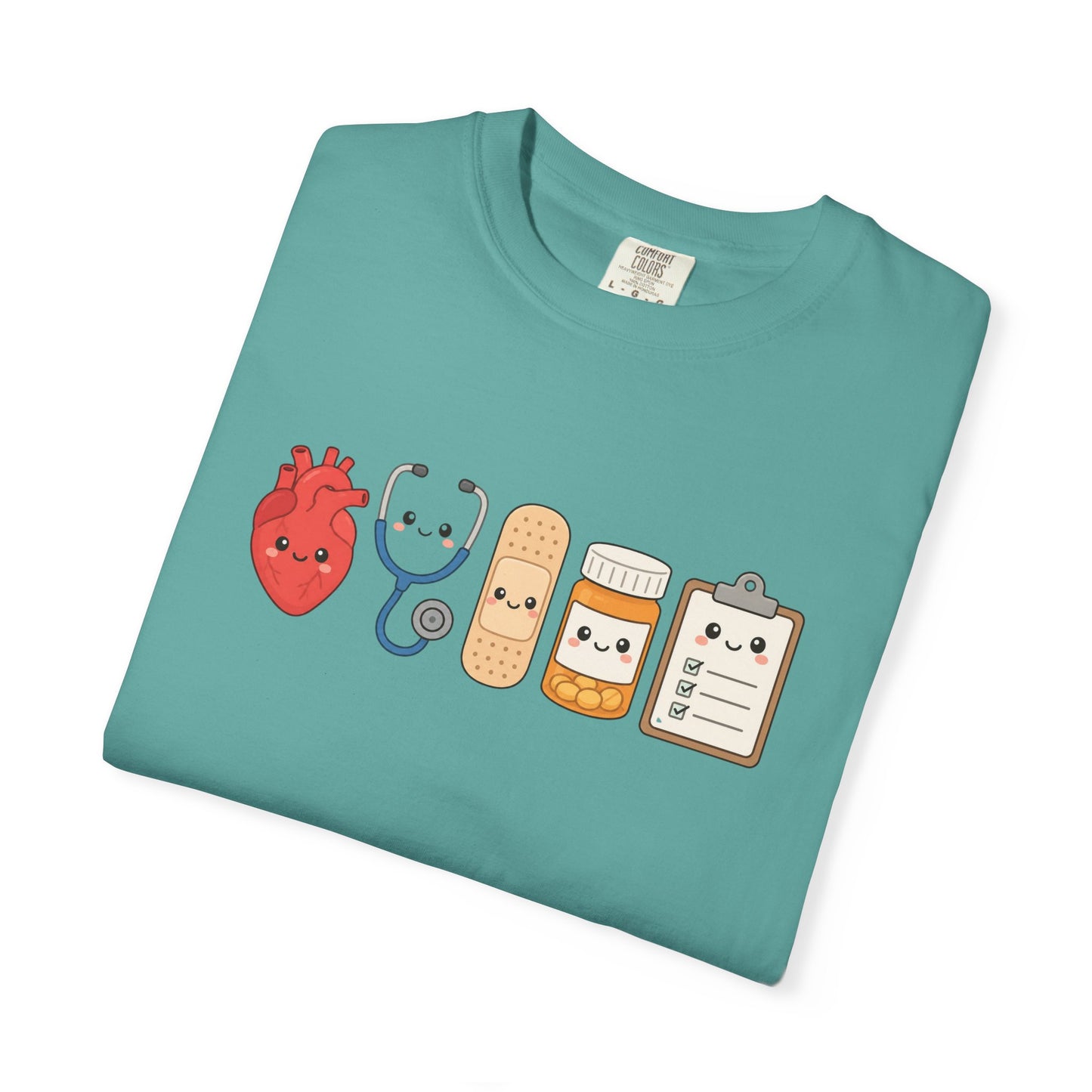 Cute Medical Kawaii T-Shirt — Heart, Stethoscope & Bandage Graphic Tee