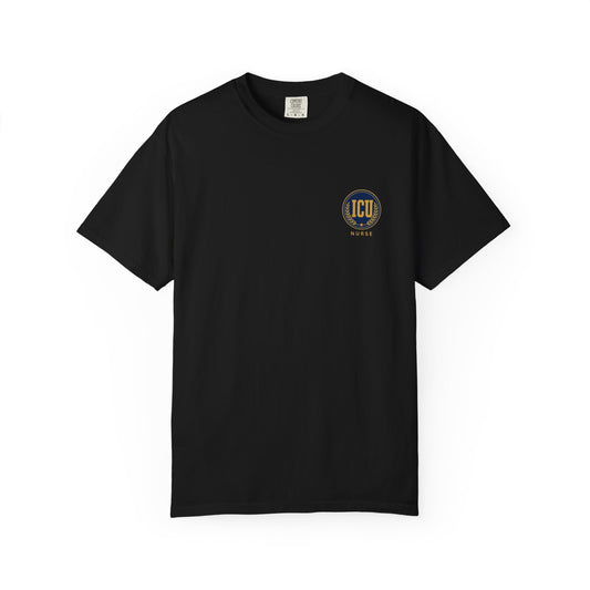 ICU Nurse Crest T‑Shirt — Vintage Laurel Emblem Tee