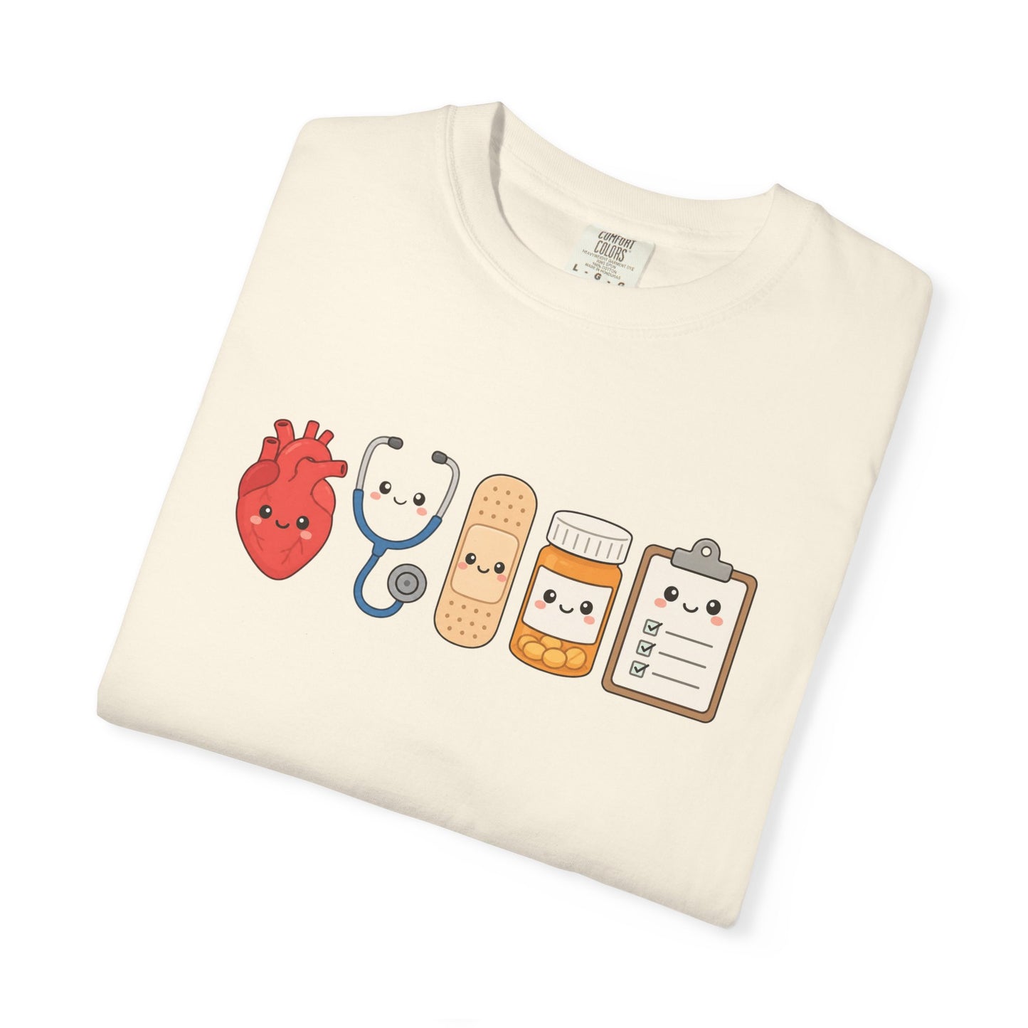 Cute Medical Kawaii T-Shirt — Heart, Stethoscope & Bandage Graphic Tee