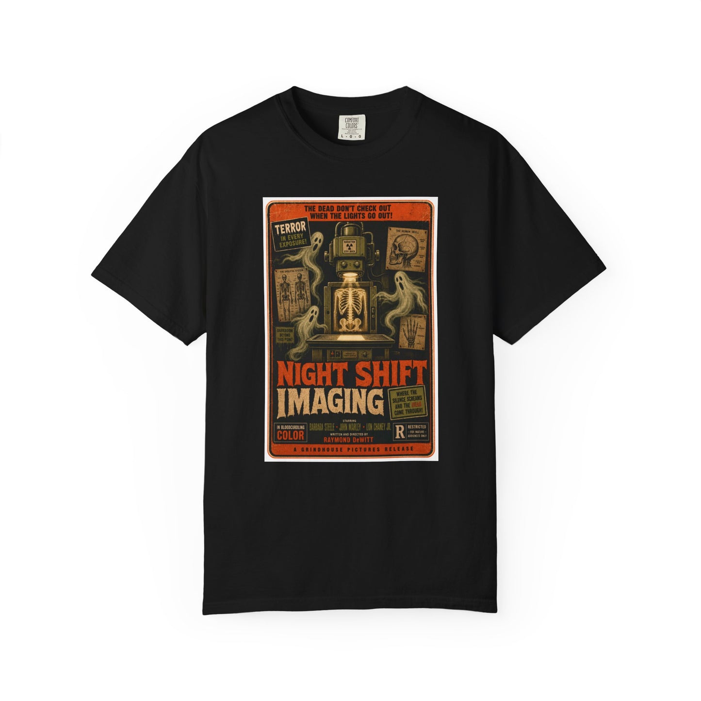 Night Shift Imaging T-Shirt — Retro Horror X-Ray Movie Poster Tee