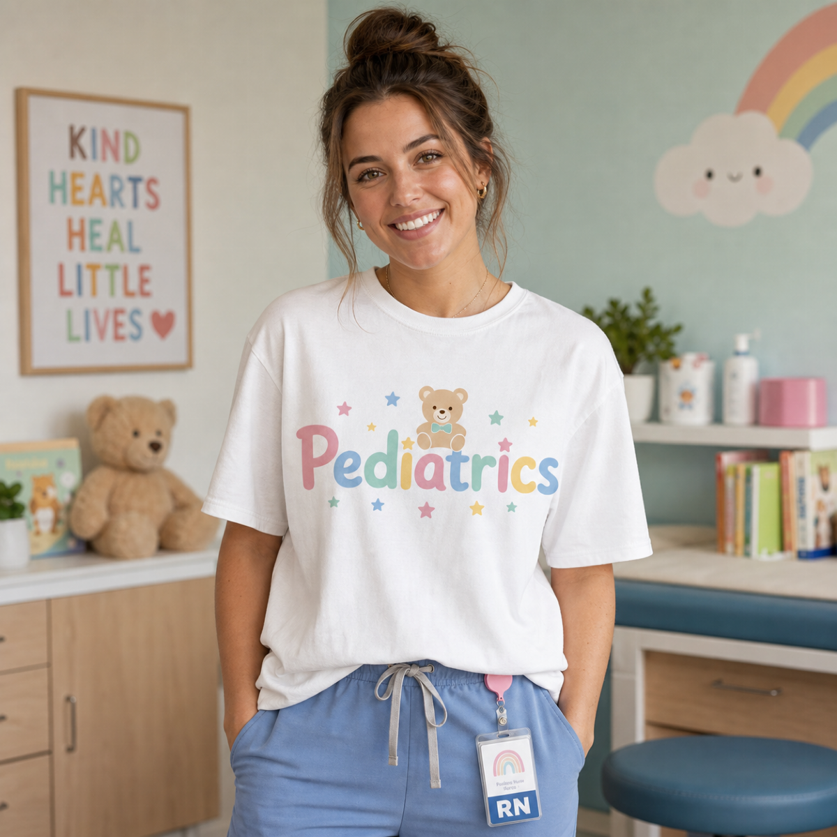 Pediatrics Teddy Bear T-Shirt — Pastel Nurse Doctor Staff Tee