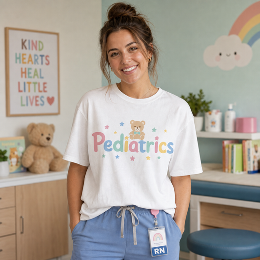 Pediatrics Teddy Bear T-Shirt — Pastel Nurse Doctor Staff Tee