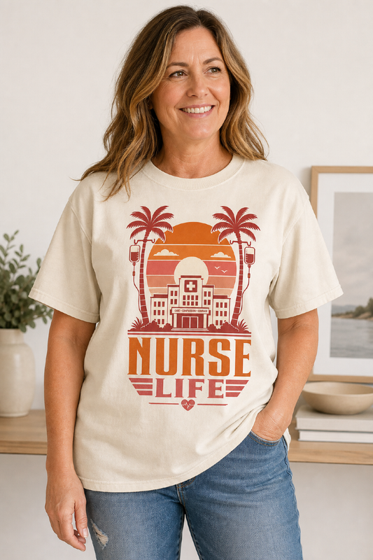 Nurse Life T-Shirt — Retro Beach Palm Hospital Graphic