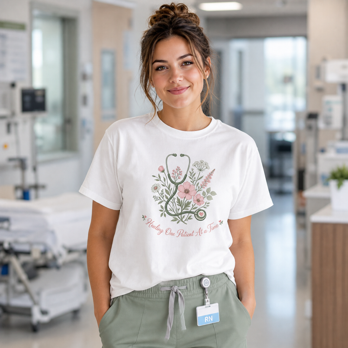 Floral Stethoscope Tee — Nursing Student Appreciation T-Shirt