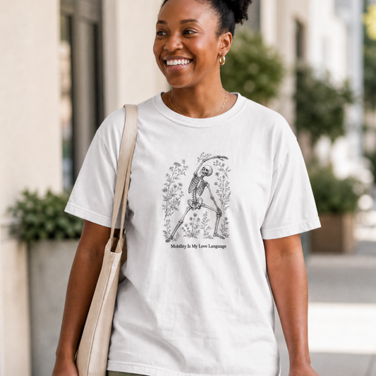 Skeleton Yoga T-Shirt — "Mobility Is My Love Language" Graphic Tee