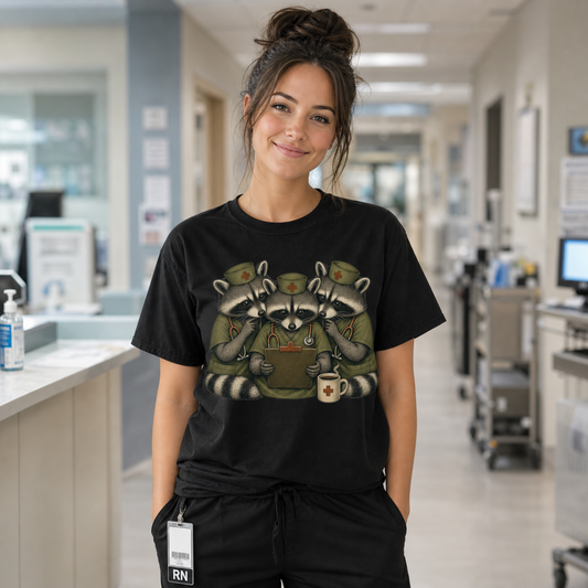 Nurse Raccoons — Funny Scrubs Squad Tee