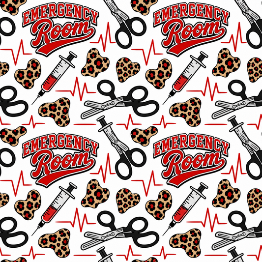 ER Nurse Crew Socks – Leopard Print Trauma Shears & Heartbeat Line Print, Bold Red Emergency Room Nurse Gift Socks