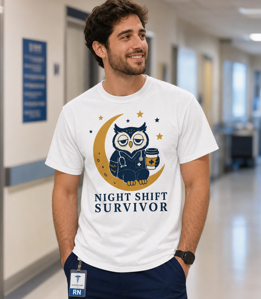 Night Shift Survivor - Sleepy Owl Nurse Tee