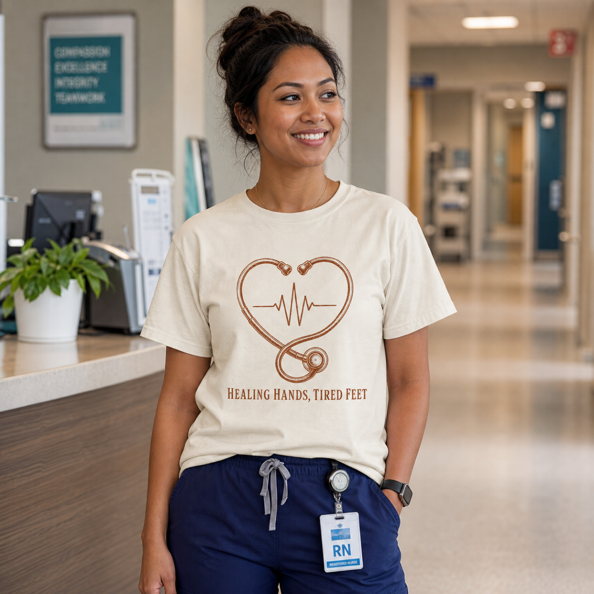 Healing Hands, Tired Feet - Stethoscope Heart Tee