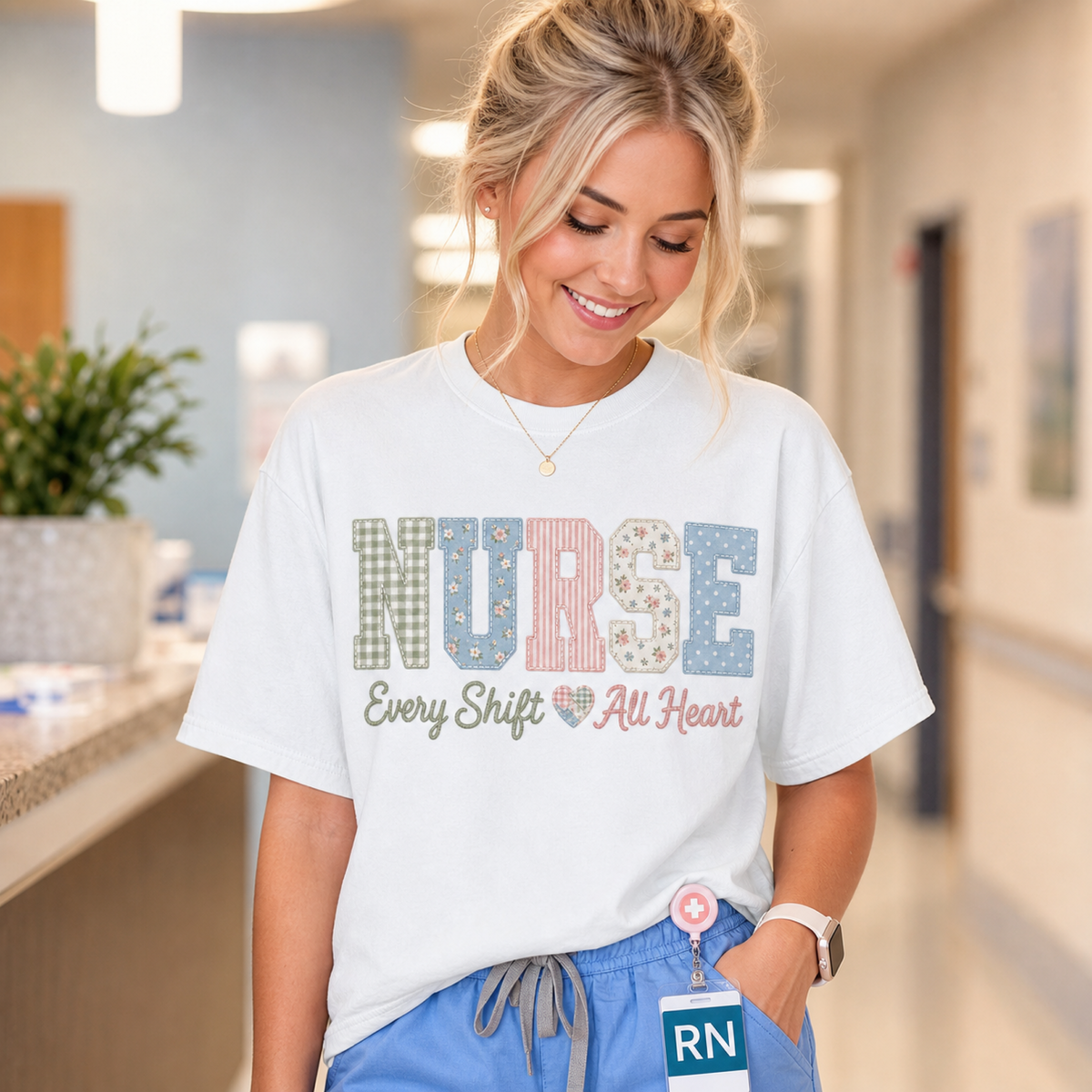Nurse Shirt | Every Shift All Heart | Patchwork Letter Nurse Tee | RN Gift T-Shirt | Comfort Colors Nursing Shirt