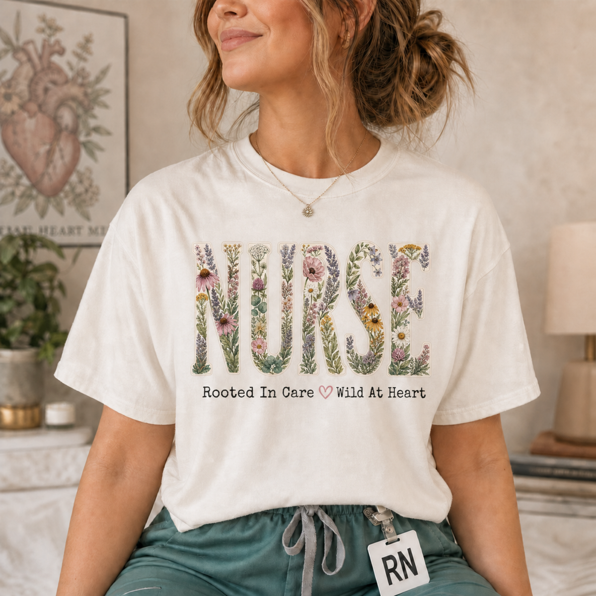 Nurse Shirt | Rooted In Care Wild At Heart | Wildflower Nurse Tee | RN Gift T-Shirt | Comfort Colors Nursing Shirt