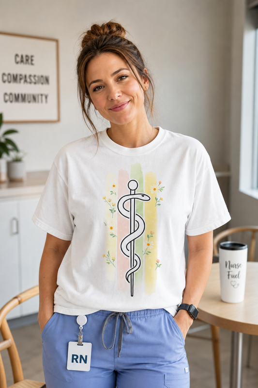 Rod of Asclepius Shirt | Watercolor Medical Symbol Tee | Nurse Doctor Gift T-Shirt | Nursing Grad Shirt | Comfort Colors