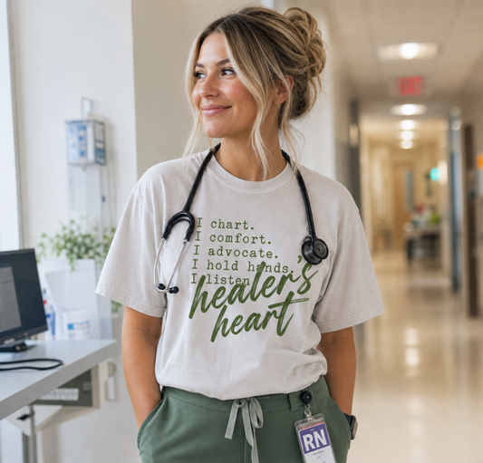 Healer's Heart Nurse Shirt | I Chart I Comfort I Advocate | RN Gift T-Shirt | Nurse Week Shirt | Comfort Colors
