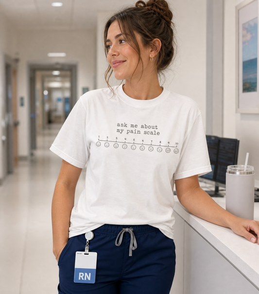 Funny Nurse Shirt | Ask Me About My Pain Scale | RN Gift T-Shirt | Nurse Week Shirt | Minimalist Nurse Humor Tee