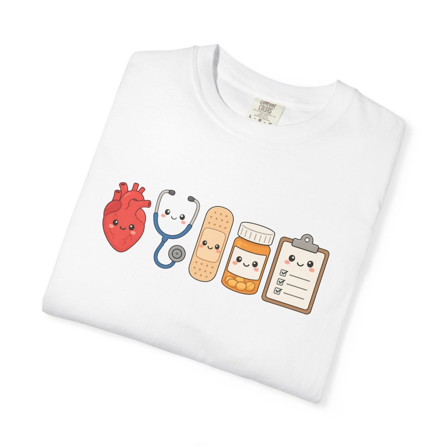 Cute Medical Kawaii T-Shirt — Heart, Stethoscope & Bandage Graphic Tee