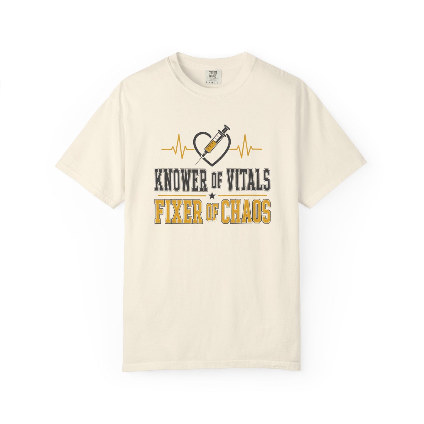 Knower of Vitals, Fixer of Chaos T-Shirt – EMT/Paramedic Heartbeat Tee