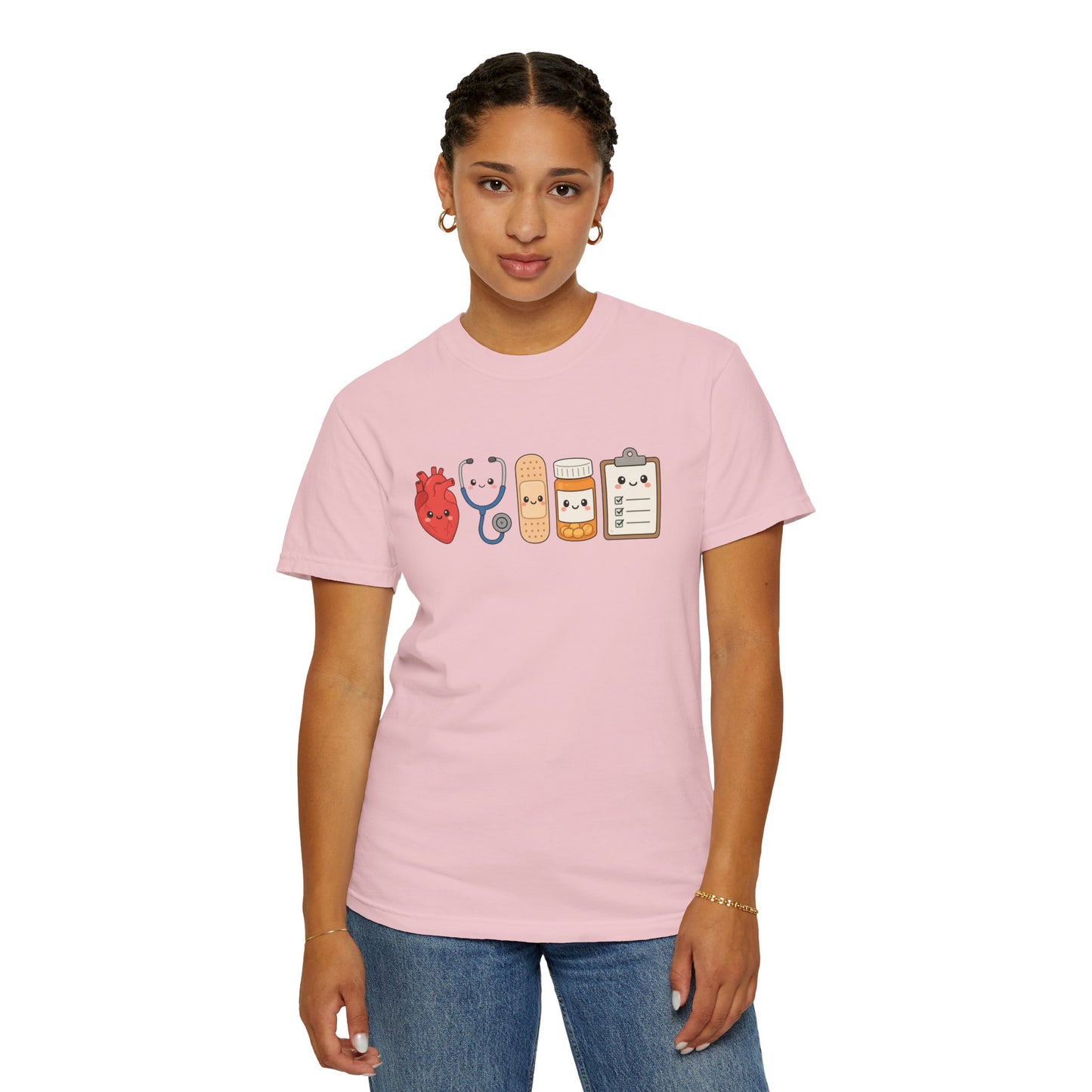 Cute Medical Kawaii T-Shirt — Heart, Stethoscope & Bandage Graphic Tee