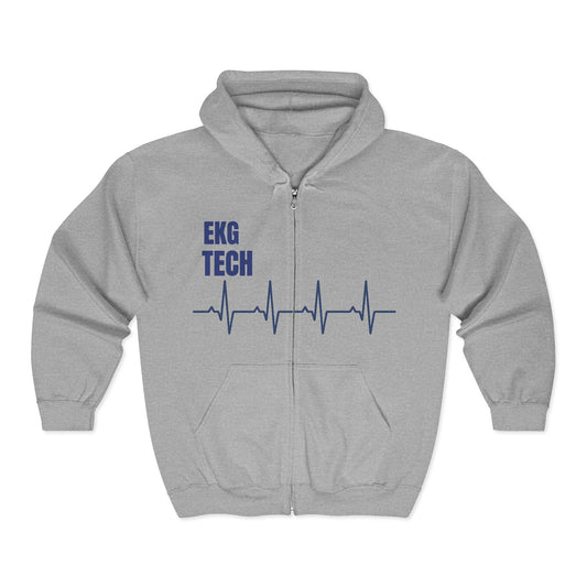 EKG Tech Zip Hoodie – Cardiology ECG Heartbeat Full-Zip Sweatshirt