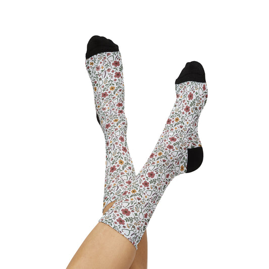Boho Floral Nurse Crew Socks – Wildflower & Stethoscope Print, Cute Sage Green & Dusty Rose Nursing Gift for Nurses Week, Grad & RN Appreciation
