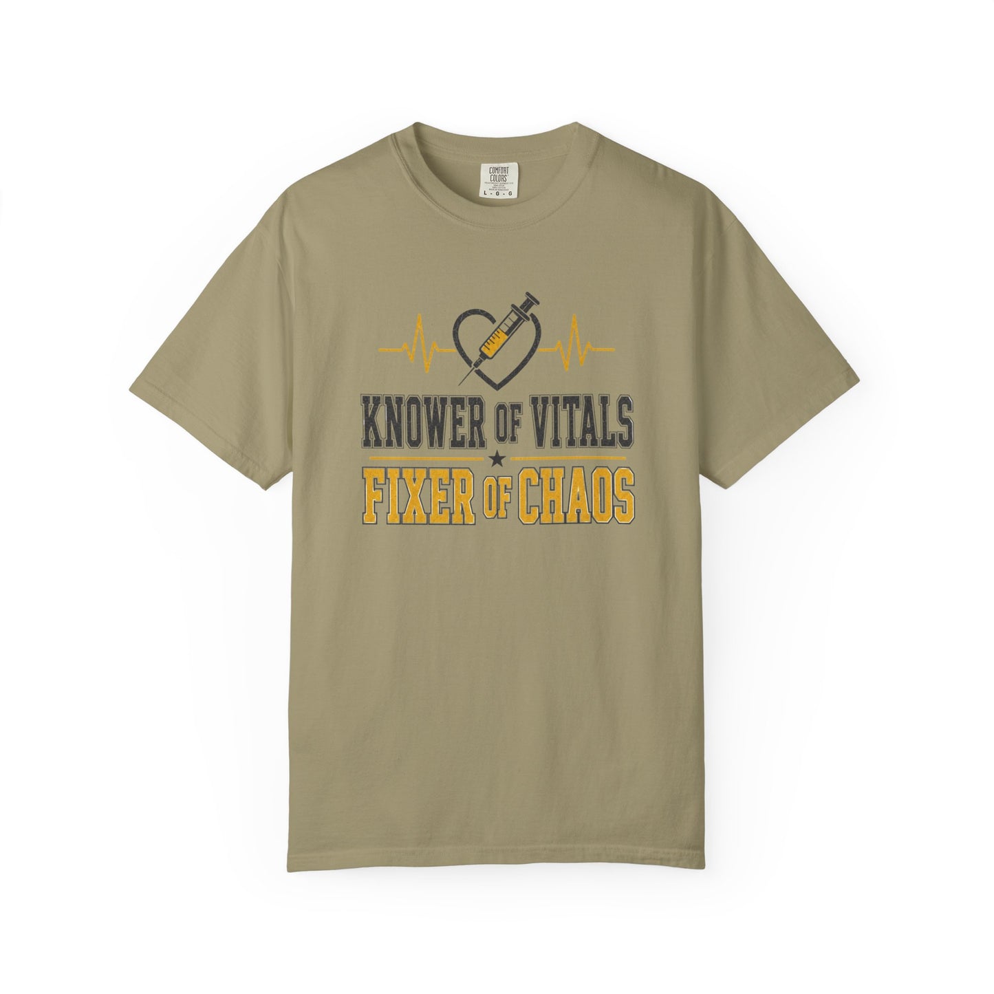Knower of Vitals, Fixer of Chaos T-Shirt – EMT/Paramedic Heartbeat Tee
