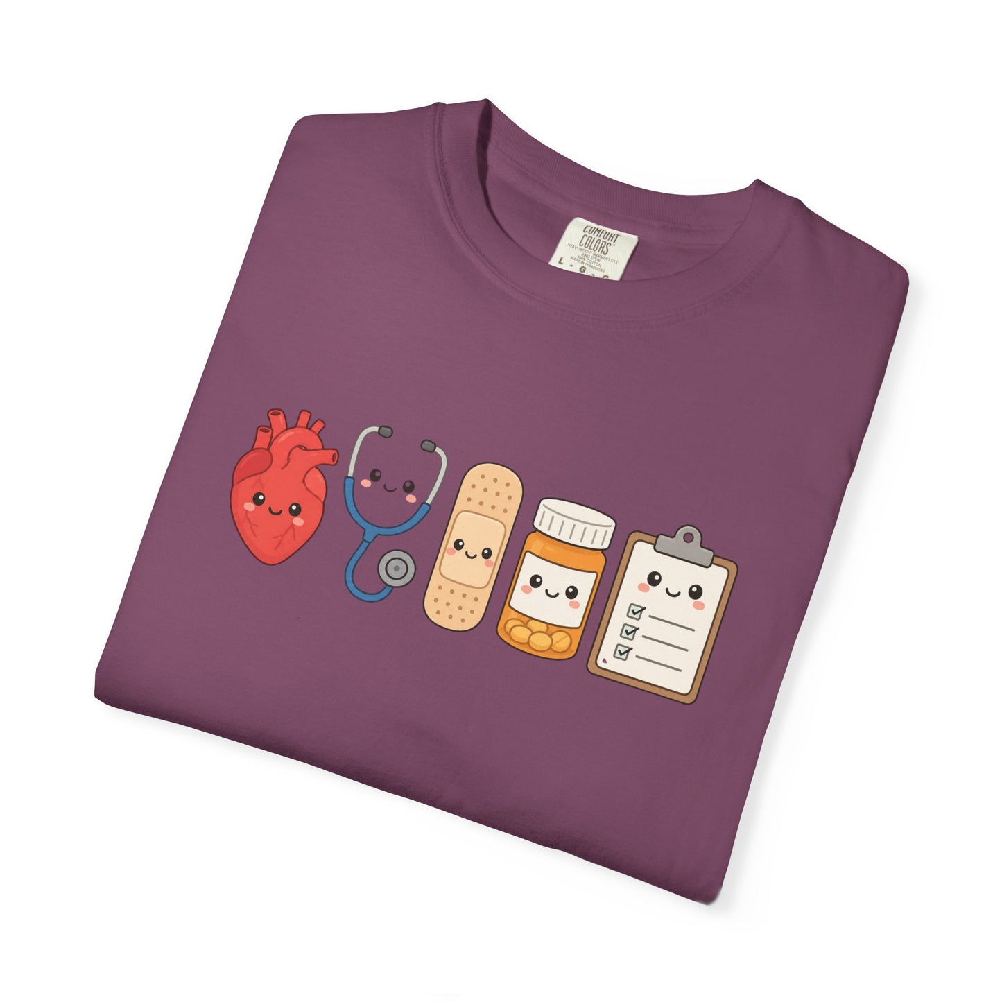 Cute Medical Kawaii T-Shirt — Heart, Stethoscope & Bandage Graphic Tee