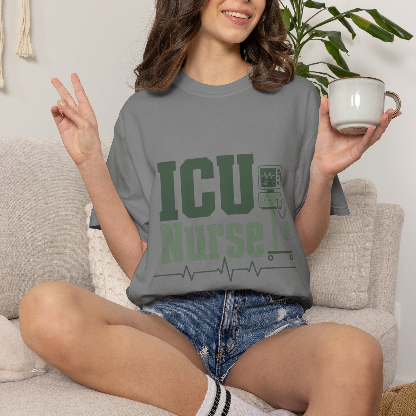 ICU Nurse T-Shirt — Funny Critical Care Nursing Tee with EKG & Monitor Graphic