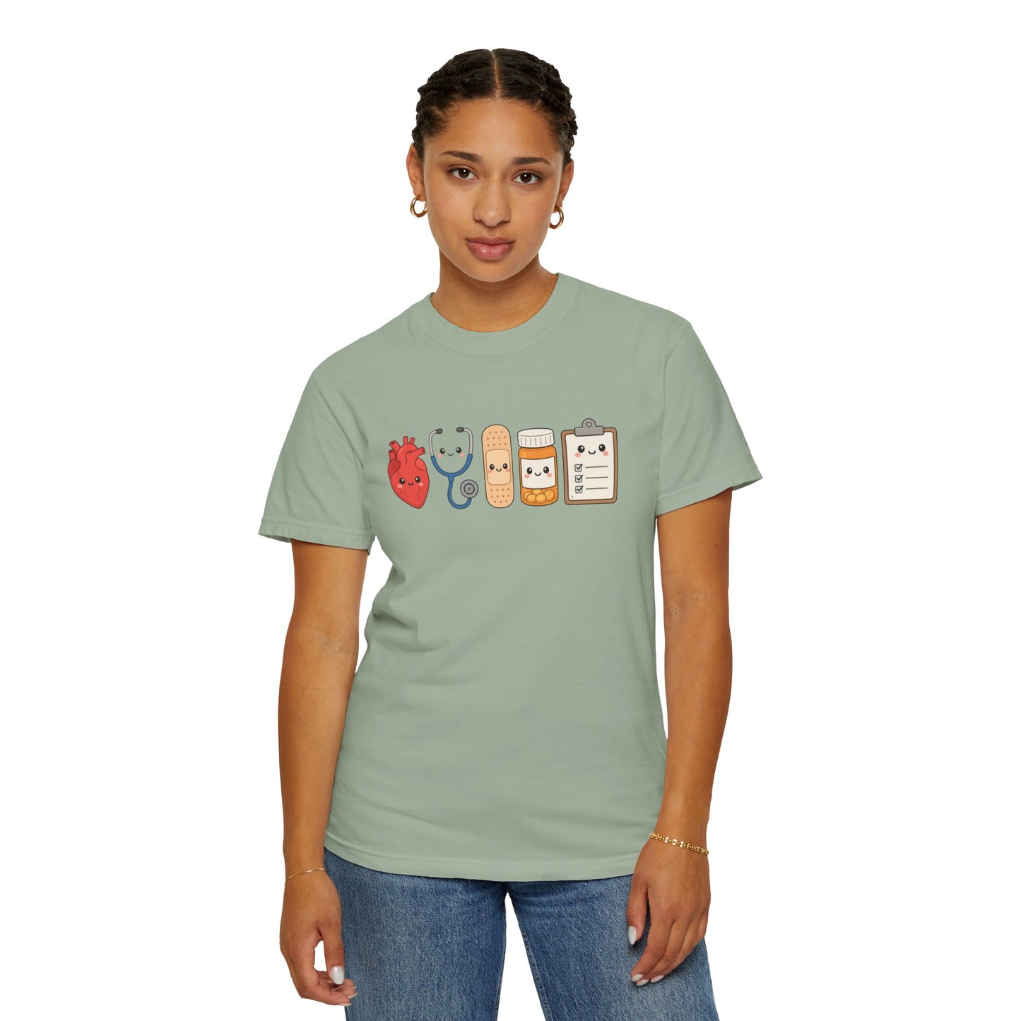 Cute Medical Kawaii T-Shirt — Heart, Stethoscope & Bandage Graphic Tee